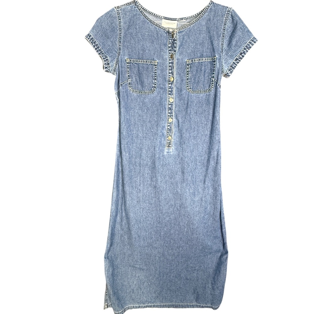 Liz Claiborne Lizwear Jeans Blue Denim Short Sleeve Midi Dress Medium Wash